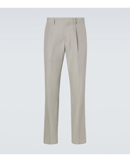 Lardini Gray Linen, Cotton, And Silk Chinos for men