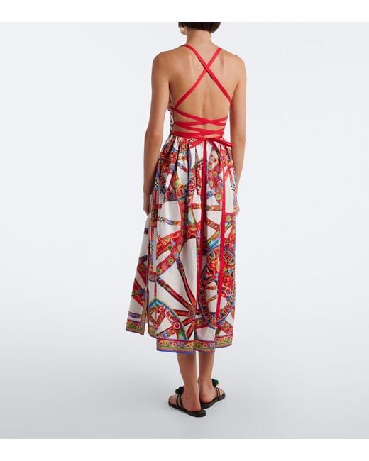 Dolce & Gabbana Carretto Gathered Cotton Poplin Midi Dress