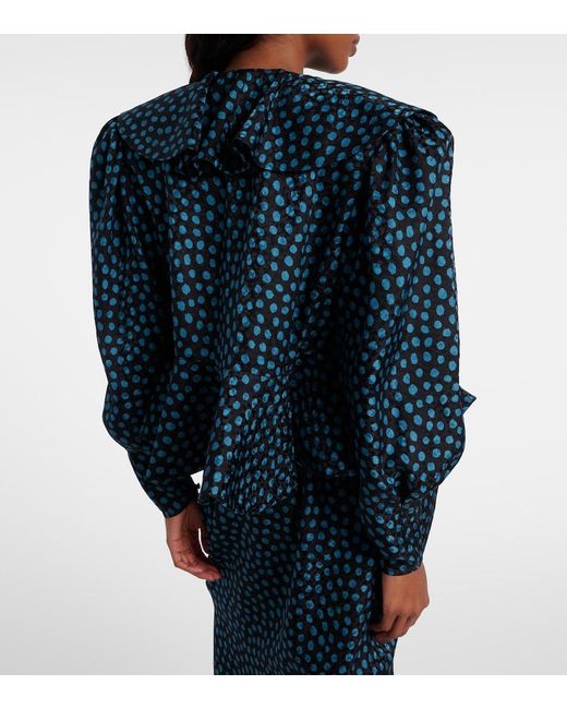 Chloé Blue Polka-Dot Peplum Silk Jacquard Blouse
