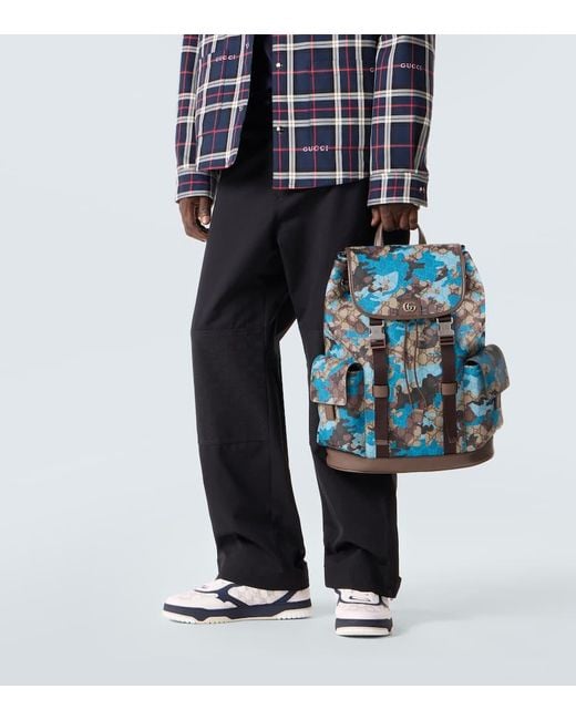 Mochila Large De Lona Gg Estampada Gucci de hombre de color Blue
