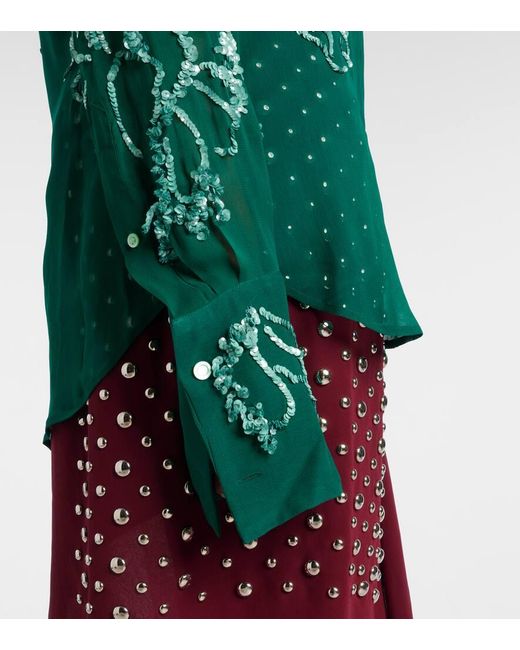Camicia Semitrasparente Con Paillettes di Dries Van Noten in Green