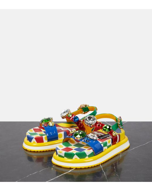 Dolce & Gabbana Yellow Day Love Embellished Leather Sandals