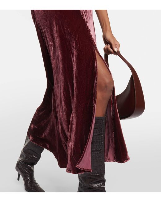 Rixo Purple Lace-trimmed Velvet Maxi Dress