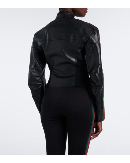 Gucci Black Web Stripe Leather Biker Jacket