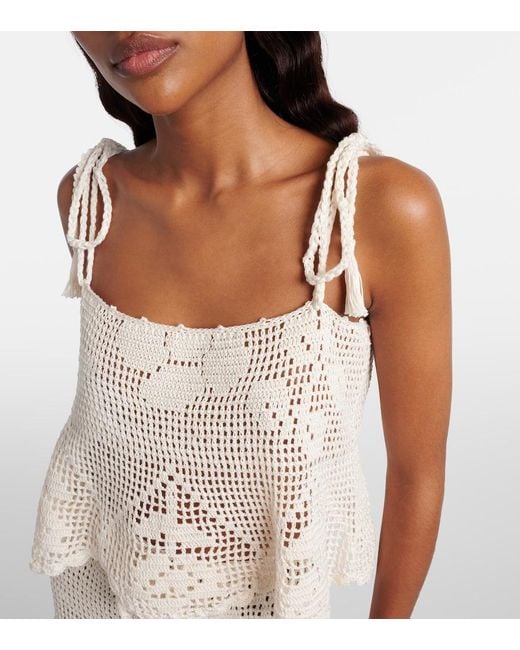 Anna Kosturova White Rose Crochet Cotton Top
