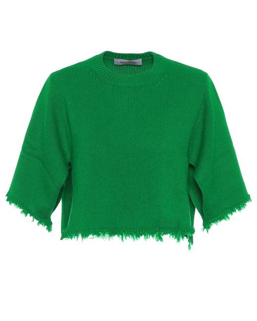 Valentino Cropped Cashmere Sweater in Green - Lyst