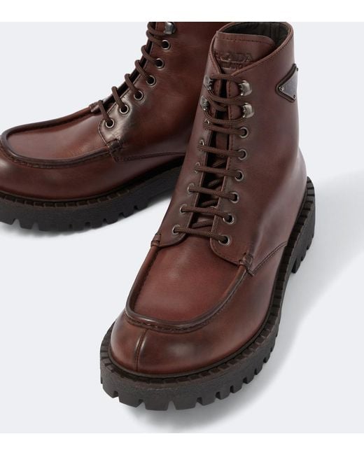 Prada Brown Leather Lace-Up Boots for men