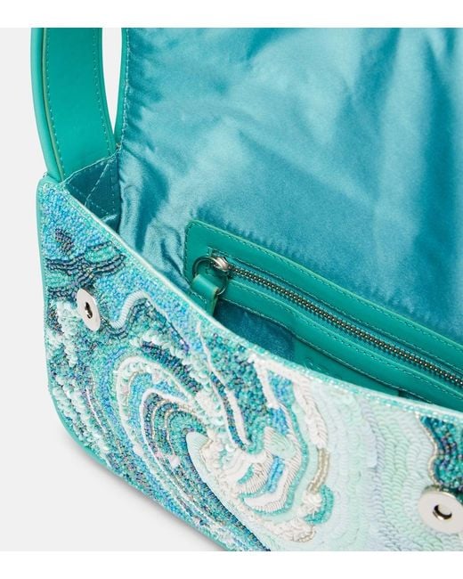 Staud Blue Tommy Beaded Shoulder Bag