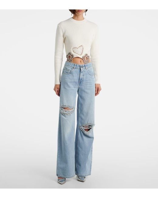 Area Blue Wide-Leg Jeans Mit Kristallen