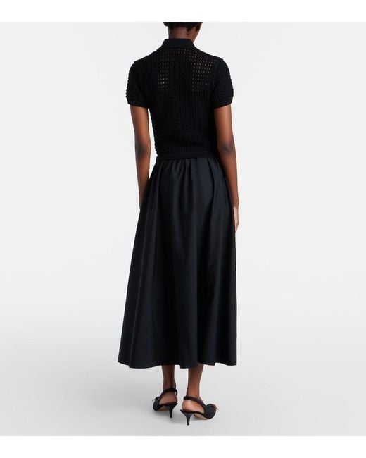Polo Ralph Lauren Black Crochet-Trimmed Cotton Poplin Midi Dress