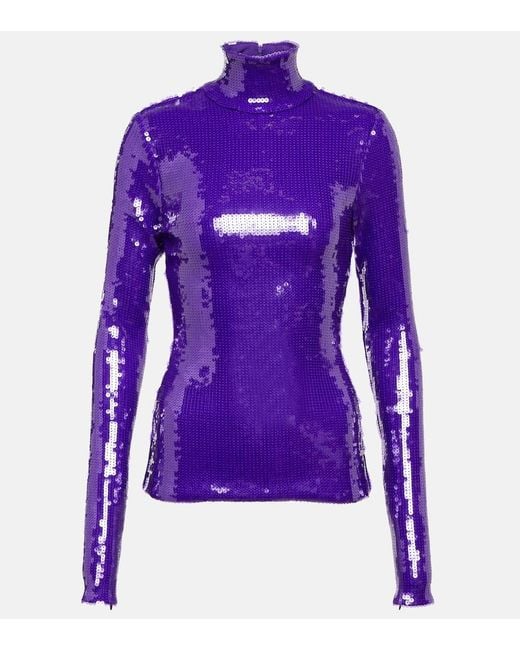 LAQUAN SMITH Purple Sequined Turtleneck Top