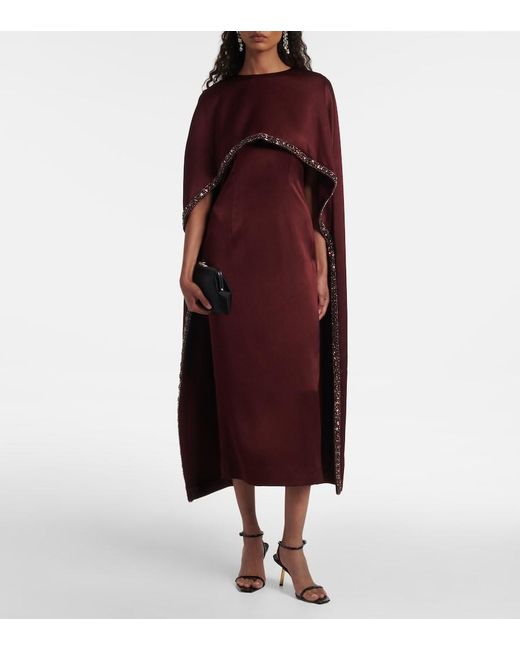 Roland Mouret Purple Embellished Caped Satin Crepe Midi Dress