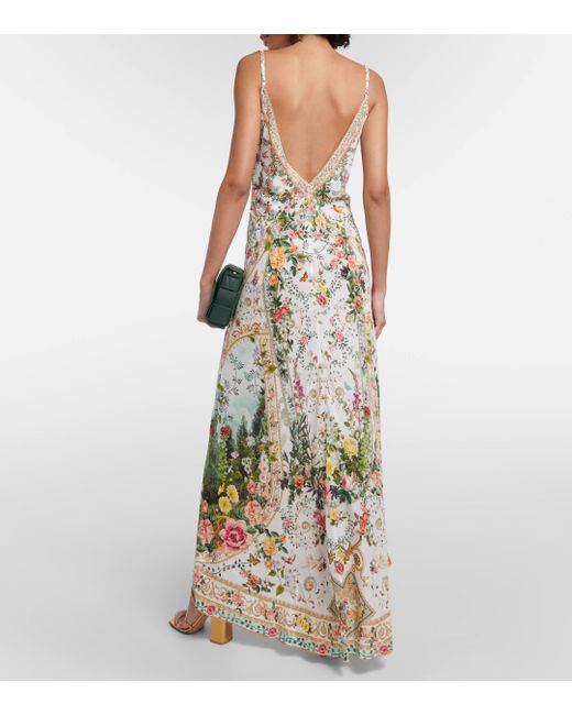 Camilla Metallic Floral Embellished Silk Maxi Dress