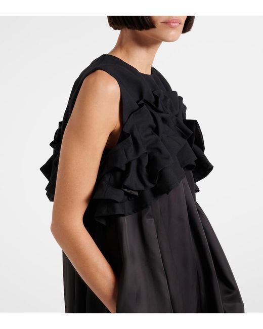 Noir Kei Ninomiya Black Ruffled Wool Midi Dress