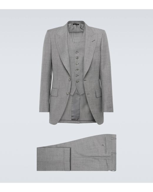 Tom Ford Gray Dyllan Wool And Silk Three-piece Suit for men