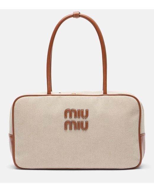 Miu Miu Natural Tote Beau Aus Canvas Mit Leder
