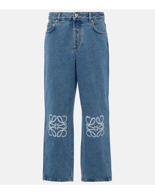 Loewe Blue Anagram Mid-Rise Cropped Straight Jeans