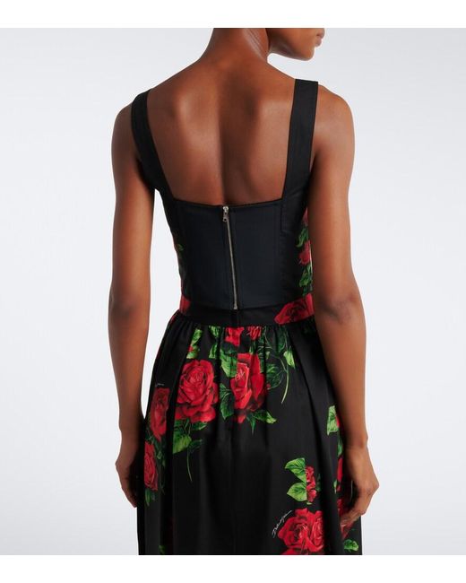 Dolce & Gabbana Red Floral Cotton-Blend Bustier