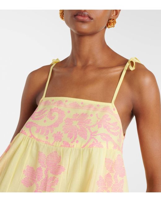 Juliet Dunn Yellow Printed Tiered Cotton Minidress