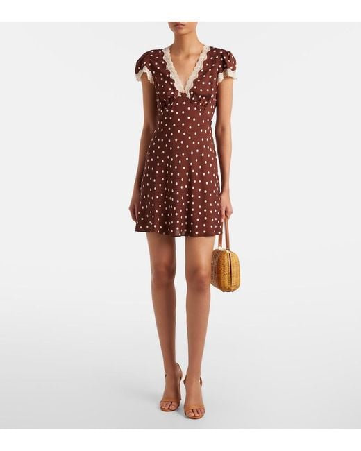 Rixo Red Cely Lace-Trimmed Polka-Dot Minidress