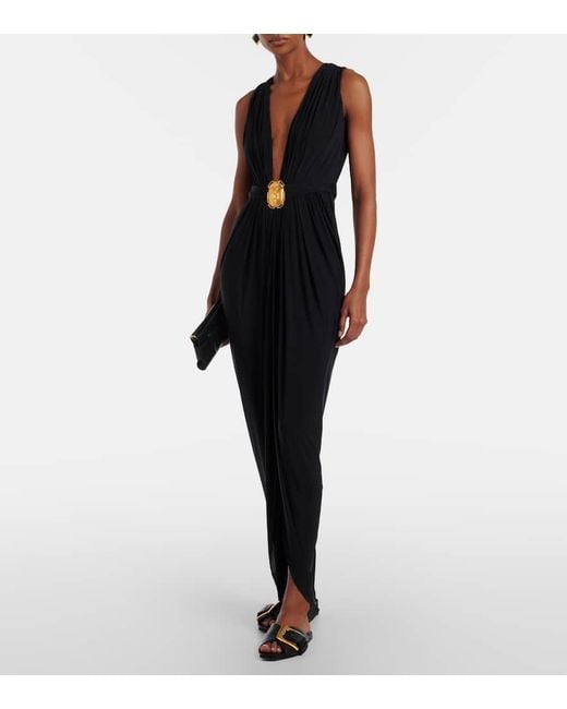 Balmain Black Embellished Jersey Maxi Dress