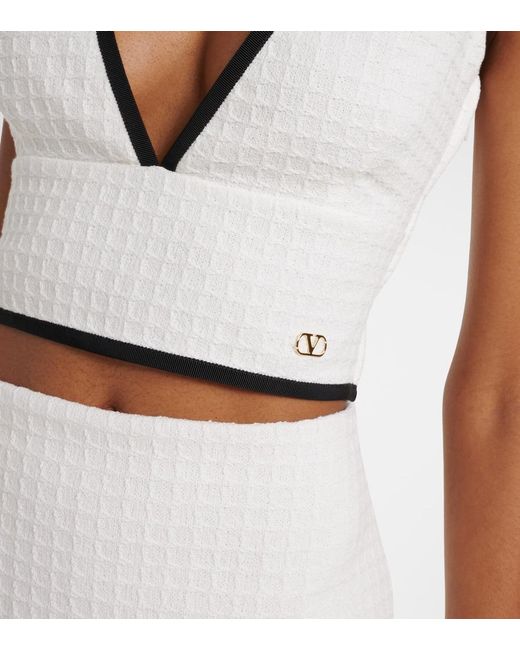 Valentino White Cotton Tweed Crop Top