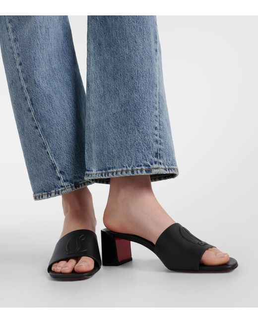 Christian Louboutin Black So Cl 55 Embossed Leather Mules