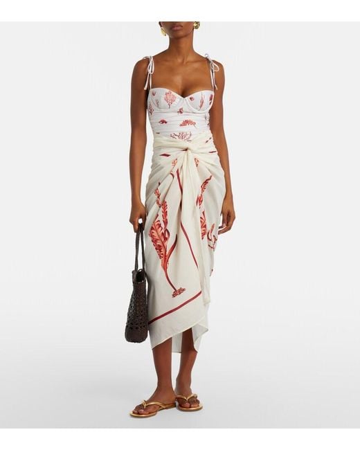 Agua Bendita Pink Lavanda Printed Cotton And Silk Beach Cover-Up