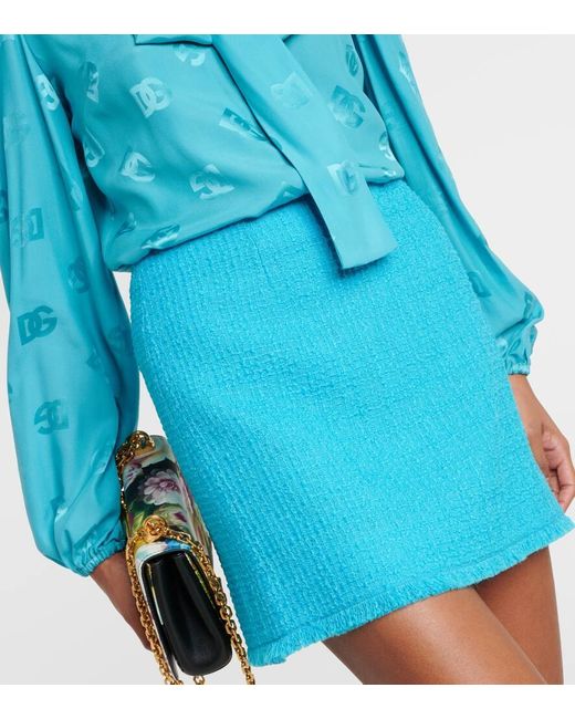 Minigonna in tweed di misto lana di Dolce & Gabbana in Blue