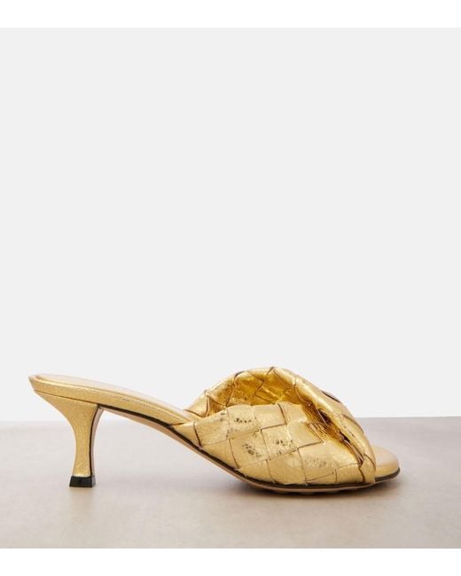 Bottega Veneta Blink Twisted Intrecciato Metallic Leather Mules
