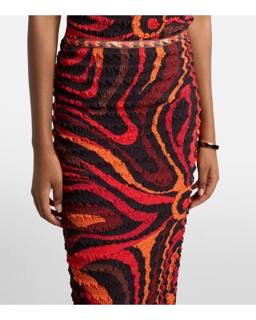 Emilio Pucci Red Occhi Smocked Maxi Skirt