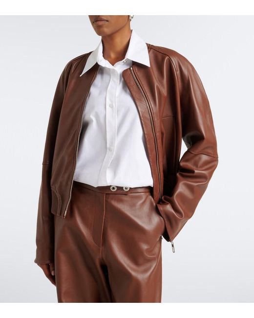 Sportmax Brown Leather Bomber Jacket