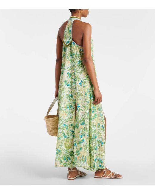 Poupette Green Nava Floral Cotton Maxi Dress