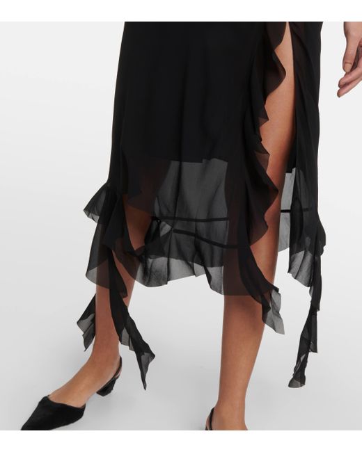 Acne Black Ruffled Asymmetric Midi Dress