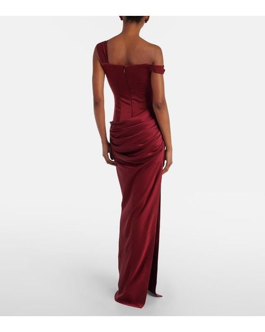 Alex Perry Red Draped Crepe Satin Bustier Gown