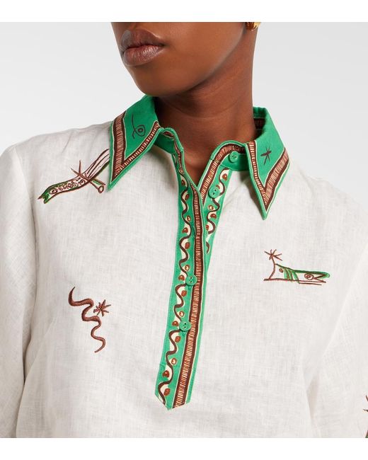 ALÉMAIS Green Wanda Embroidered Linen Shirt