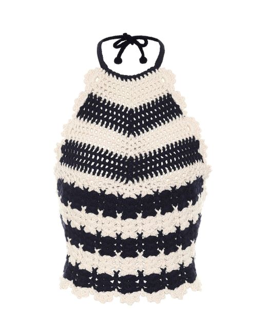 Gucci Blue Striped Wool-crochet Halterneck Top