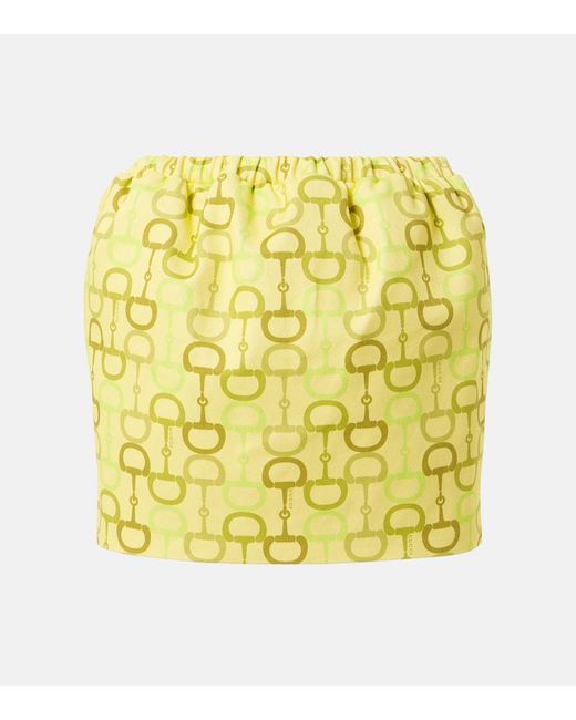 Minifalda De Algodon Estampada Gucci de color Yellow
