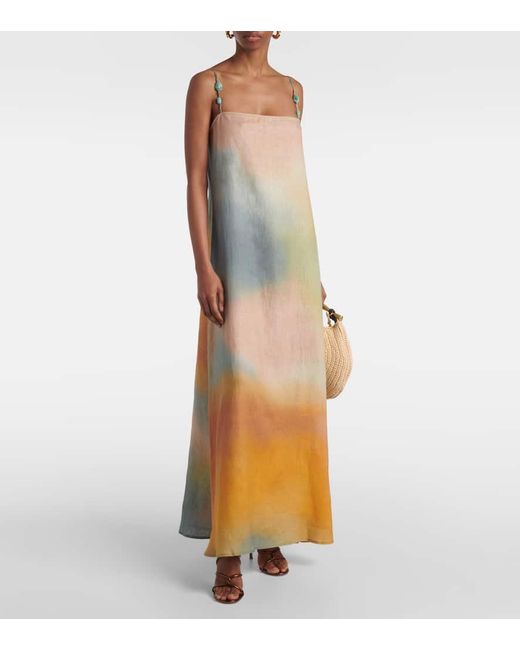 Staud Blue Maxikleid Aus Leinen