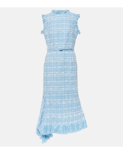 Oscar de la Renta Blue Tweed Midi Dress
