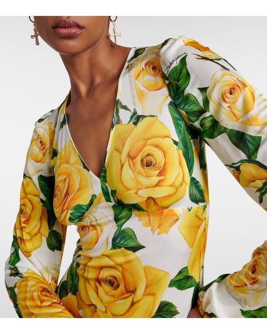 Abito midi con stampa floreale di Dolce & Gabbana in Yellow