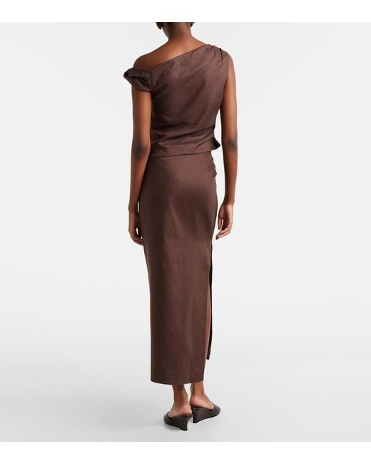 Sir Brown Linen Midi Skirt