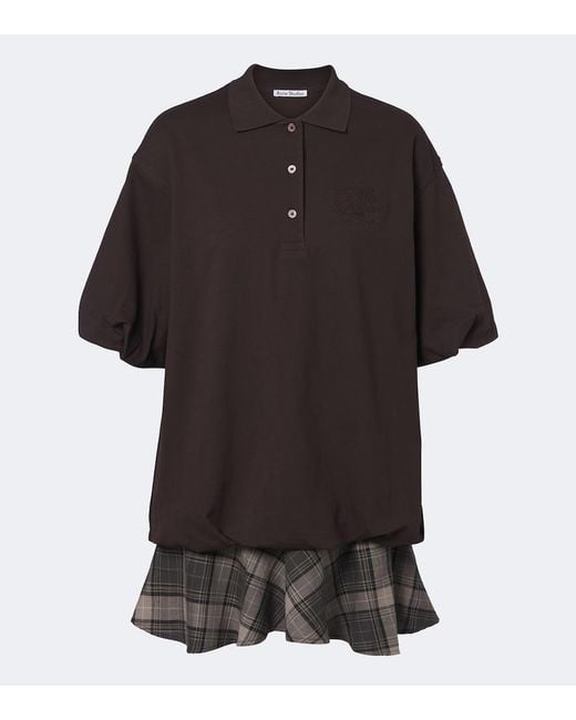 Acne Black Checked Layered Cotton-Blend Polo Dress