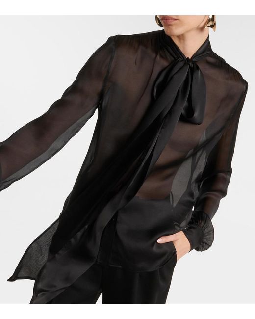 Saint Laurent Black Bow-Detail Silk Blouse