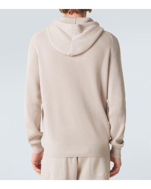 Brunello Cucinelli Pink Logo Ribbed-Knit Cotton Zip-Up Hoodie for men