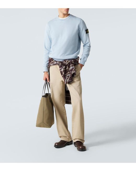 Stone Island Blue Compass Cotton Fleece Sweatshirt for men