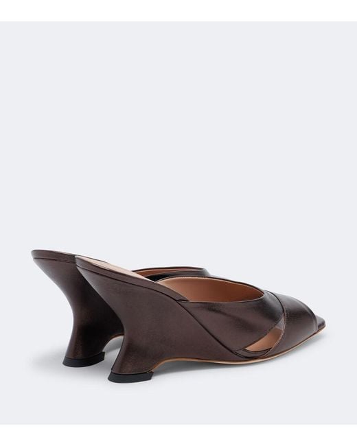 Malone Souliers Brown Lourdes Metallic Leather Wedge Mules