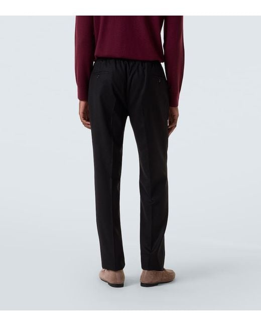 Rubinacci Black Virgin Wool Flannel Tapered Pants for men