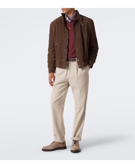 Brunello Cucinelli Brown Suede Derby Shoes for men