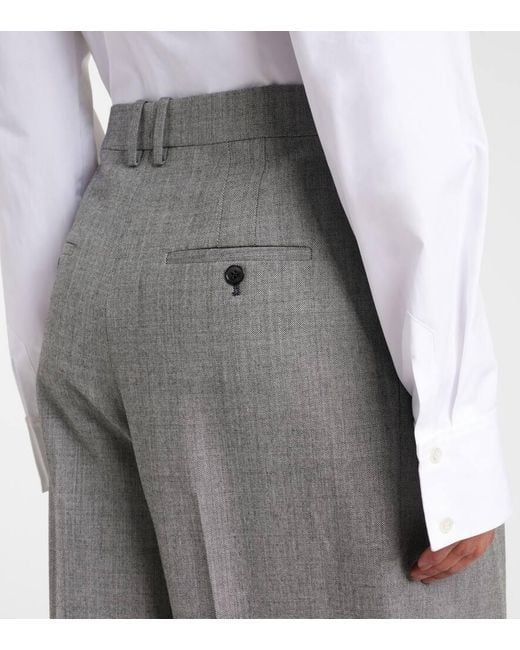 Saint Laurent Gray Weite High-Rise-Hose Aus Woll-Twill